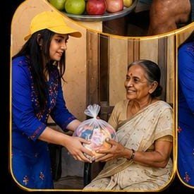 Volunteer gifting essentials to elderly woman